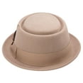 thumbnail image 3 of Montique Men's Camel Stingy Brim Teardrop Dent Pork Pie Wool Felt Hat with Feather H45, 3 of 4