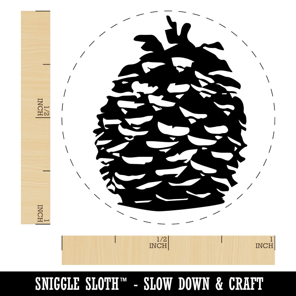 Pinecone Sketch Self-Inking Rubber Stamp Ink Stamper - Orange Ink - Medium 1 Inch