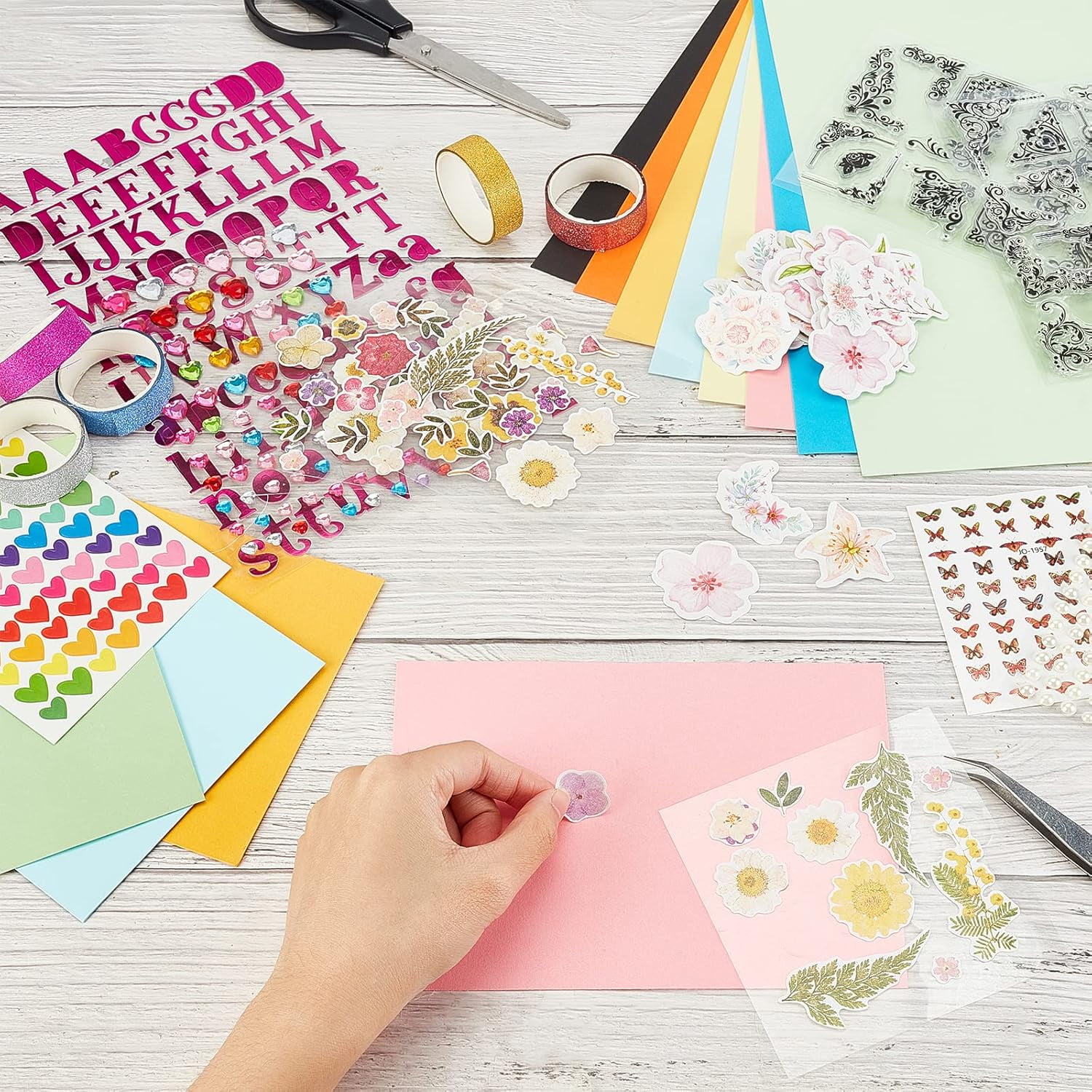 DIY Envelope Card Craft Kits Lace Clear Stamps Butterfly Flowers Number Stickers Envelope Cards Making DIY Scrapbooking Tools Kits Set Mixed ColorDIY