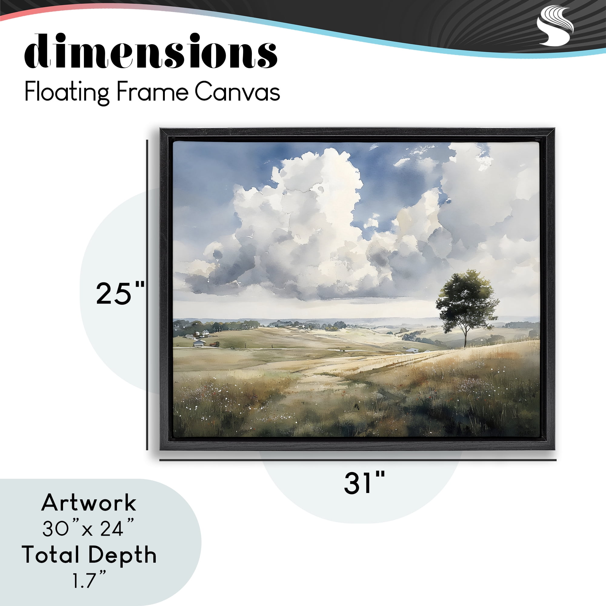 Stupell Industries Pretty Hills with Solitary Tree Black Framed Floater Canvas Wall Art, design by Franklyn Gregory