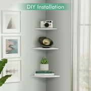3Pcs Corner Shelves, White Wall Mount Floating Storage Shelf for Bedroom Living Room Bathroom, Float Corner Display Shelf