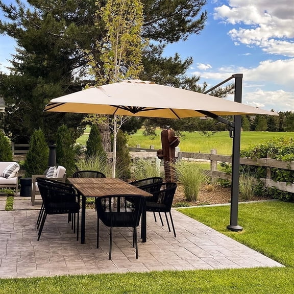 PURPLE LEAF 10 FT Outdoor Large Cantilever Umbrellas Square Aluminum Windproof Offset Umbrella with 360°Rotation Tilt Adjutable Pool Large Patio Umbrella,Beige