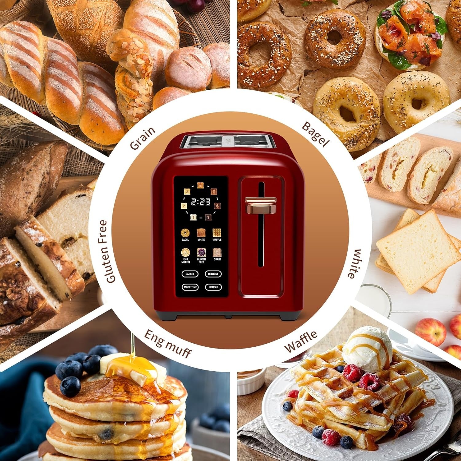 Toaster 2 Slice, Touch Control Stainless Toaster LCD Display, 50% Faster Heating Speed, 1.4'' Wide Slots, More Timer Functions, Removable Crumb Tray, 1350W, Dark Metallic