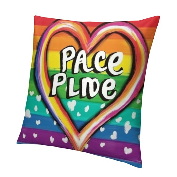 Peace Love Pride Stripes LGBTQ Throw Pillow Covers, Watercolor Love Heart Community Transgender Bisexual Cushion Case for Sofa Couch