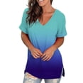 thumbnail image 1 of CHUANK Womens Plus Size Tops Clearance Womens Plus Size Gradient Color V-Neck Short Sleeve T-shirt Tops Blouse, 1 of 7