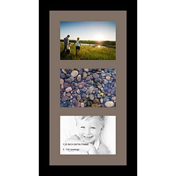 collage photo frame single mat with 35x7 openings with black frame and pewter mat.