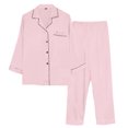 thumbnail image 4 of Women's Satin Pajama Set - Long Sleeve Button Lapel Soft Nightwear 2-Piece Set - Pink - XL, 4 of 4