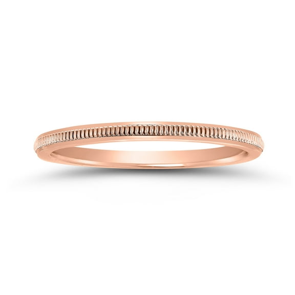 SZUL Women's 1MM Thin Hand-Squeezed Milgrain Wedding Band in 14K Rose Gold