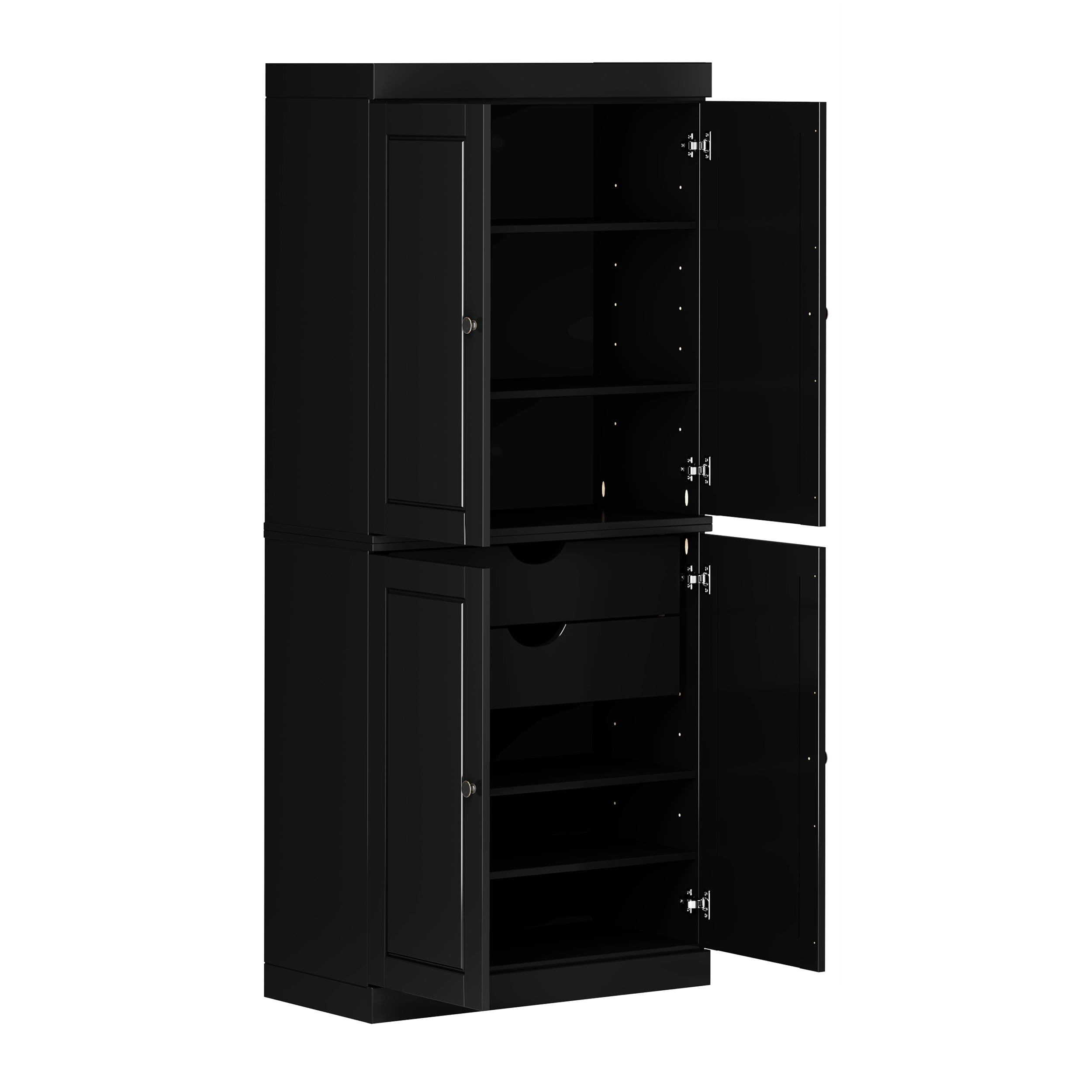 Palace Imports 100% Solid Wood Kitchen Pantry Storage Cabinet with Doors, Adjustable Shelves and 2-Drawers, Black