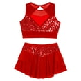 thumbnail image 6 of Doomiva Big Girls 2 Piece Dance Outfits Crop Top with Skirt Jazz Latin Ballroom Performance Dancewear Red 6, 6 of 7