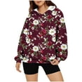 thumbnail image 4 of HomeDM Hoodies Sweatshirts for Women Floral Print Pullover Tops Long Sleeve Drawstring Hooded Shirts with Pocket - Wine/S, 4 of 7