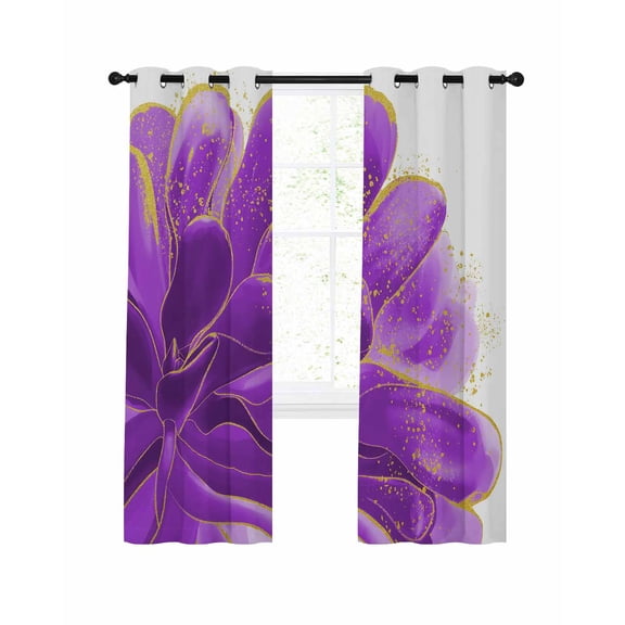 Purple Gold Blackout Curtains 54 Inches Long for Bedroom, Abstract Flower Ombre Aesthetics Paint Thermal Insulated Room Darkening Black Out Window Curtain Panels Grommet Drapes for Living Room