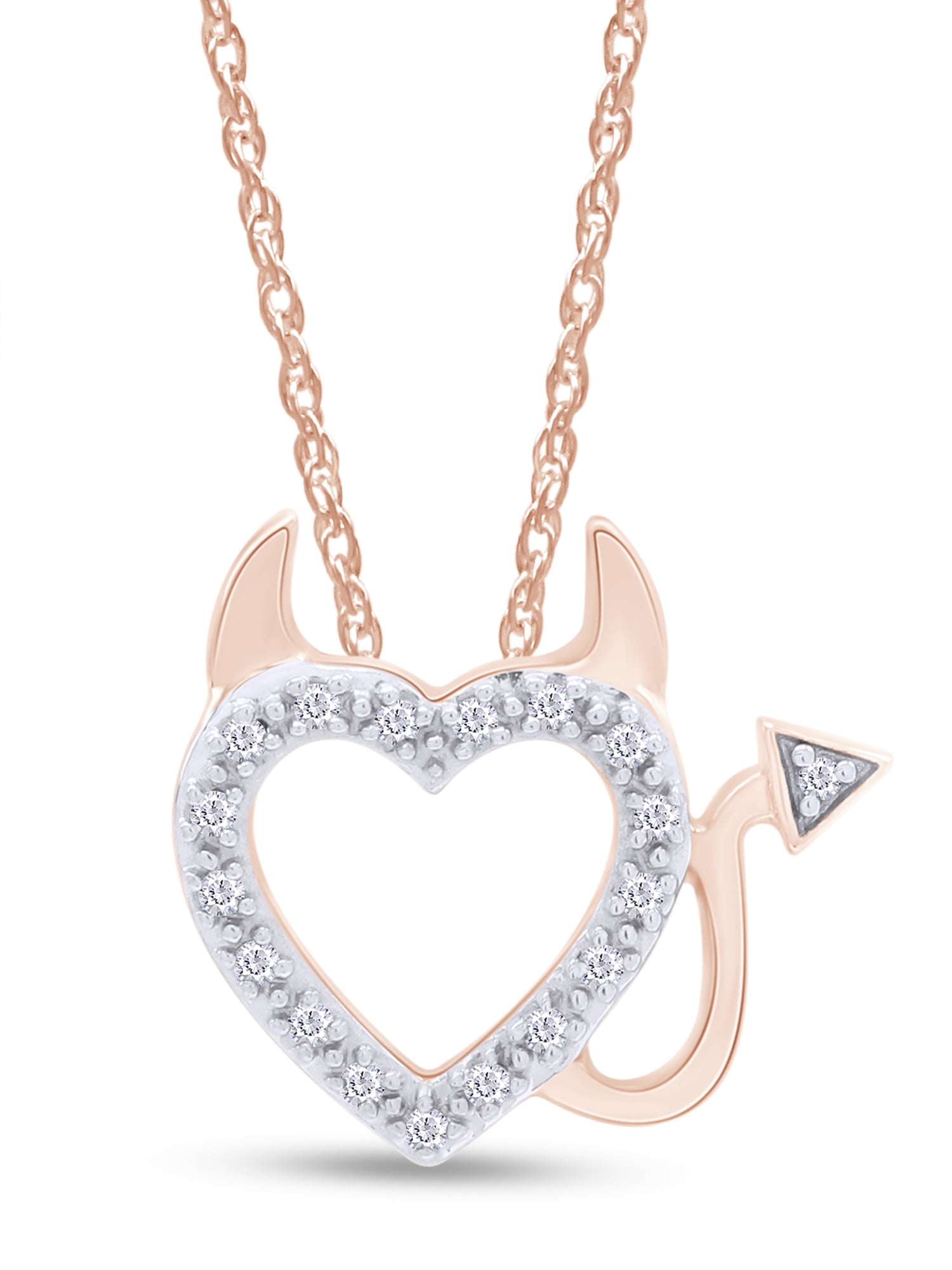 Diamond Heart 18" Necklace In 14K Rose Gold/Sterling Silver 