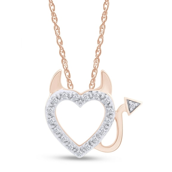 AFFY Diamond Accent Devil Heart Pendant Necklace Womens 14k Rose Gold Over 925