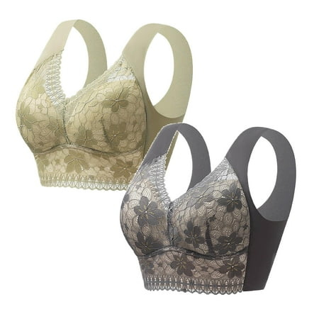 LUOGENLI Women Bralette Pack Women s Front Side Buckle Lace Edge without Steel Ring Movement Seamless Gathering Adjustment Yoga Sleep Large Bra 2Pcs Women Bras Wireless Pack of 6 XXXXXL