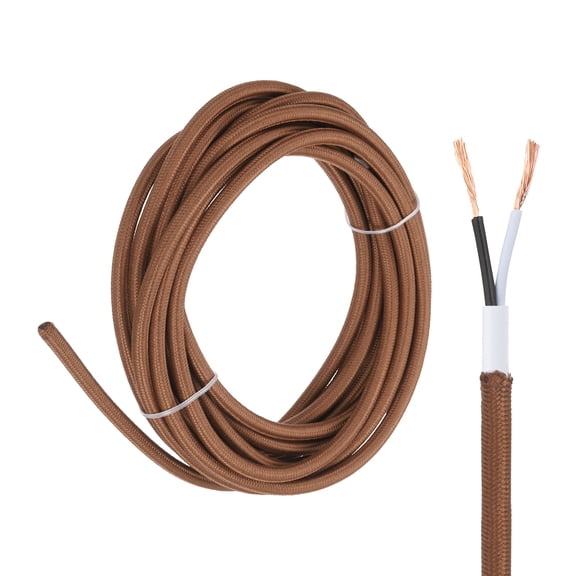 Uxcell 15Ft Cloth Covered Lamp Wire, UL Listed 18AWG 2 Conductor Fabric Vintage Industrial Cord, 300V SVT Braided Electrical Wire for DIY Lamp Parts Lighting Project, Brown