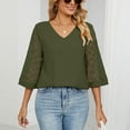 thumbnail image 4 of YUNAFFT Womens Tops Clearance, Women's Fashion Printed Loose T-shirt 3/4 Sleeves Blouse V- Neck Casual Tops, 4 of 8