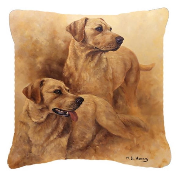 Carolines Treasures  Yellow Labs by Michael Herring Canvas Decorative Pillow - Yellow - 14 x 14 in.