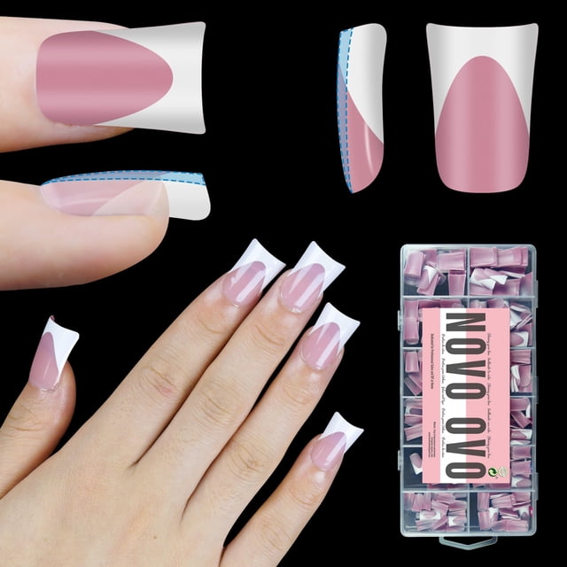 Nail Tips NOVO OVO, blanco, punta francesa, pato corto, 12 tamaños, 360 unidades