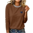 thumbnail image 2 of Zormilly Long Sleeve Shirts for Women Striped Crew Neck Casual Plus Size Blouses Heart Printed Fashion Loose Fall Outfits, S-5XL, 2 of 6