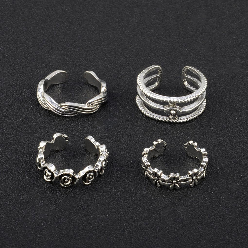 12PCS/Set Women Lady Unique Adjustable Opening Finger Ring Retro Carved Toe  Ring Foot Beach Foot