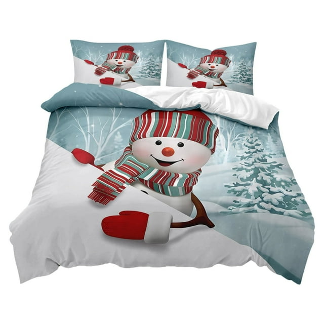 DJN Deal of the Day Four-Piece Set Christmas Bedding Set Santa And Pattern Duvet Cover With Pillowcase Set Size Christmas Print Duvet Cover Set cloth X D
