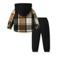thumbnail image 3 of WOYY Infant Boys Casual Outfits Plaid Long Sleeve Hooded Shirt Pants Set, Sizes 18-24M, 3 of 6