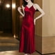 thumbnail image 1 of ALSLIAO - Vestido de mujer de satén sintético de seda, con tirantes, sexy, con escote en V, para fiesta, color rojo, talla M, 1 of 8