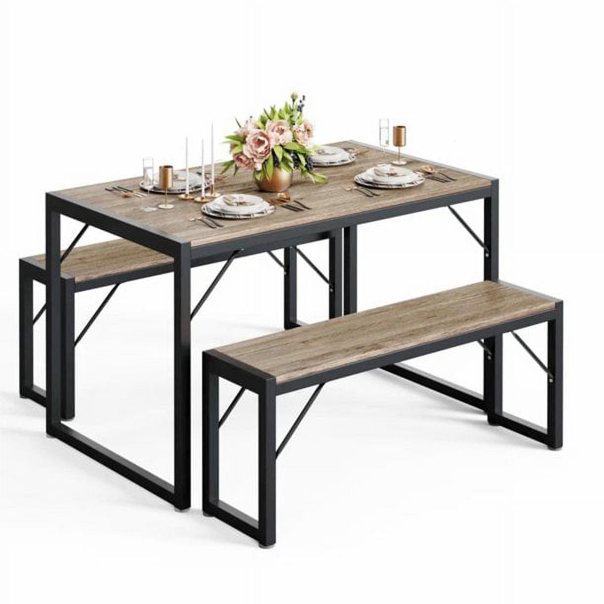 Lofka 3-Piece Breakfast Nook Dining Table Set for 4 with Two Benches for 4 for Kitchen Gray Board
