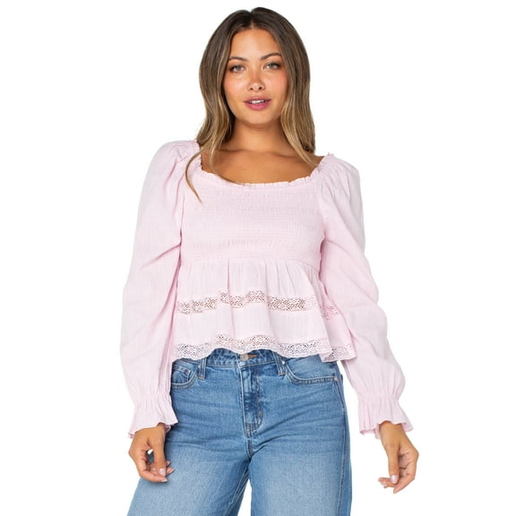 Celebrity Pink Women's Smocked Ruffle Long Sleeve Top, Sizes XS-XXXL