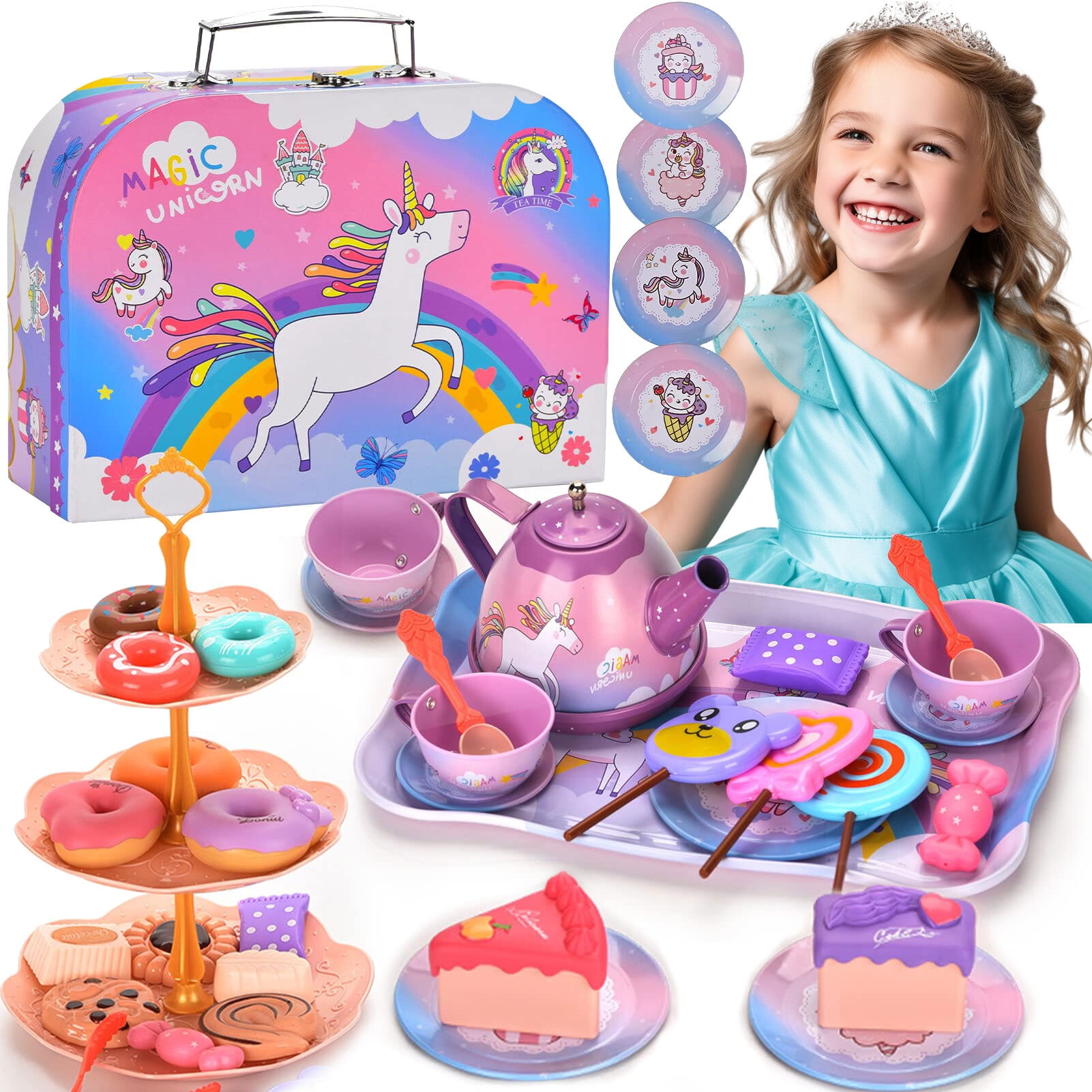 FAO Schwarz Tea Cup Toy Hand Glazed Ceramic Set for Kids 9 Piece Party Set Walmart