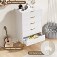 thumbnail image 3 of Commode à 5 Tiroirs Commode pour Chambre 29,5 Po Dessus Cannelé en Faux Marbre Commode avec Poignées Dorées Anti-Basculement Blanc, 3 of 8