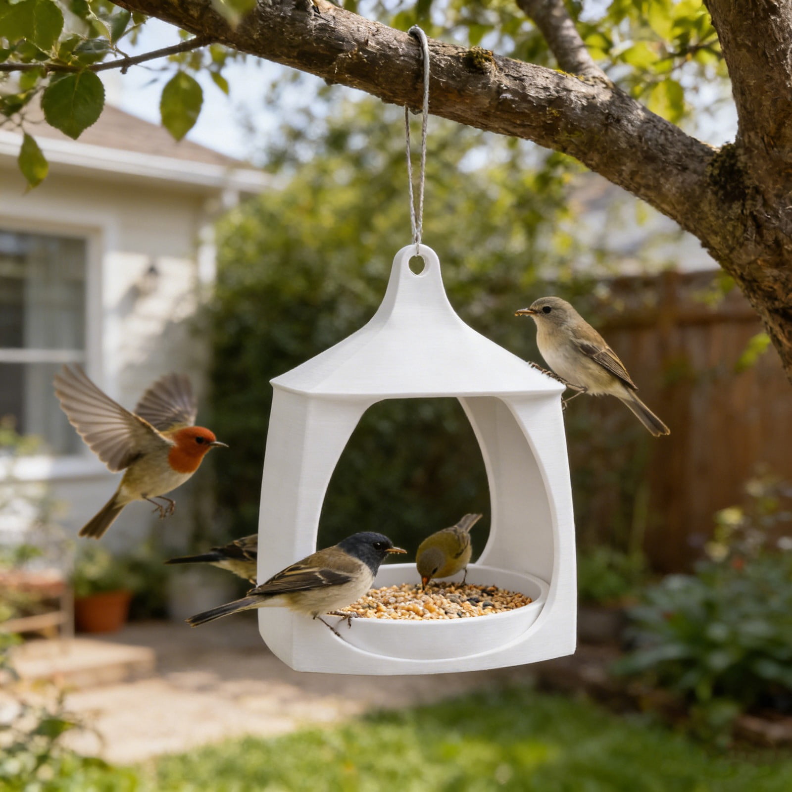 Bird Feeders for Outside Hanging, Wild Bird Feeder House for Cardinals Finches Wooden Bluebird Feeder Mealworm Feeder Outdoor Wood Platform Bird House Feeder