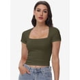 thumbnail image 3 of Women's Square Neck Tops Short Sleeve Crop Tops Workout Summer Clothes Casual Slim Fit T-Shirts, 3 of 6