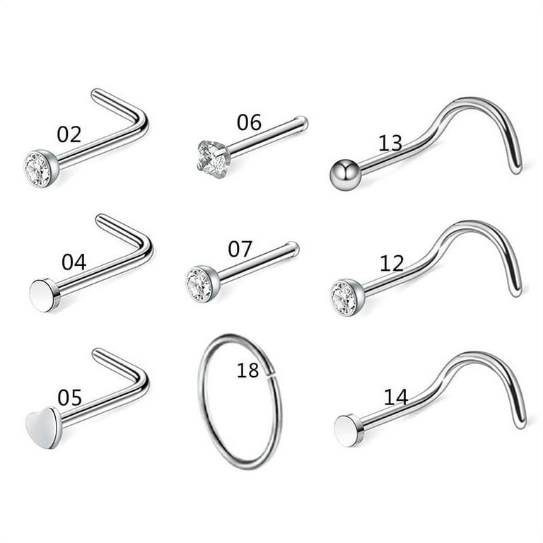 VONTER Nose Rings Studs L Shape Nose Screw Surgical Stainless Steel Nose Rings Hoop Diamond Heart Hypoallergenic Nostril Nose Piercing Jewelry for