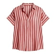 thumbnail image 6 of Summer Blouses Fashion Sawvnm Women Fashionable Imitation Striped Short Sleeved Casual Short Sleeved Collar With Half Open Button Up Shirt Top Gifts for Women Red L, 6 of 7