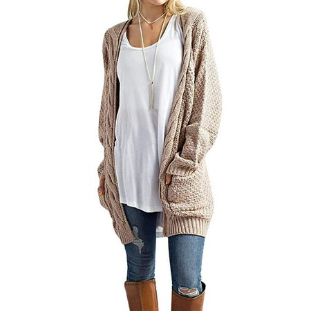 Long Sweater Women's Boho Long Sleeve Open Front Chunky Warm Cardigans Pointelle Pullover Sweater Blouses ()