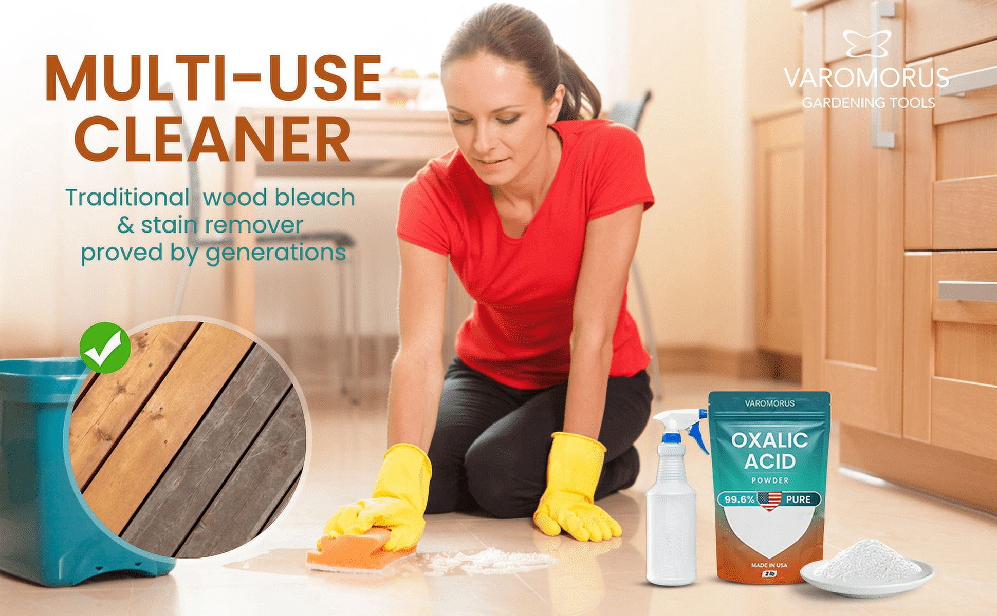Oxalic Acid 1 lbs - 99.6% Pure Fine Powder, Multi-Use Cleaner and Stain Remover for Wood, Metal, Rust, Wood Bleach, Hardwood Floor & Furniture Restorer, Pool - Industrial Cleaning Solution
