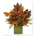 thumbnail image 2 of Nearly Natural Orange 17" Maple Leaf, Berries and Maiden Hair Artificial Flowers in Green Vase, 2 of 3