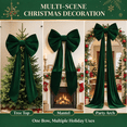 thumbnail image 4 of SomWiBe Bow Tree Topper Double-Layer Fabric Bow Floor-Length Tails Handmade Green Cloth Christmas 1-Count, 4 of 7