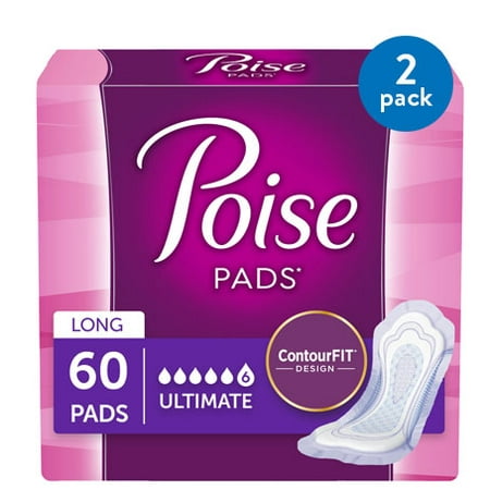 - (2 Pack) Poise Incontinence Pads, Original Design, Ultimate Absorbency, Long 60ct