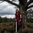 thumbnail image 4 of ZToonmas Men Medieval Sleeveless Hooded Tunic Long Open Front Vest Renaissance Halloween Role Play Cloths, 4 of 6