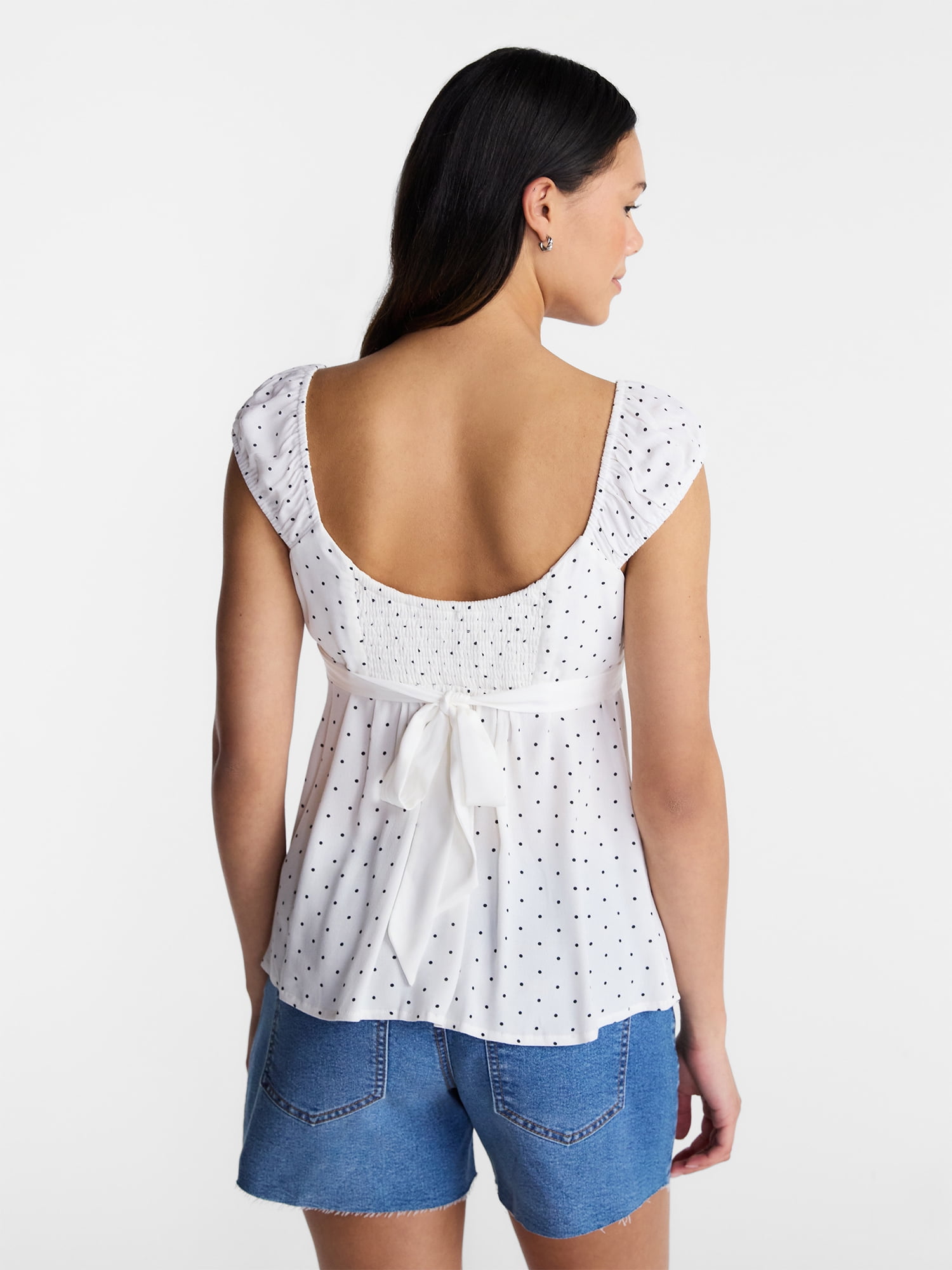 No Boundaries Babydoll Top with Satin Trim, Women’s XXS-XXL