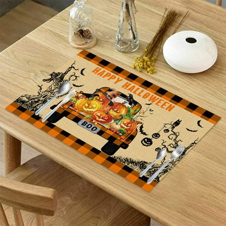 

Autumn Pumpkin Ghost Placemats Set of 1 Non Slip Burlap Thanksgiving Fall Table Mats Heat Resistant Washable Place Mats for Dining Home Kitchen 12.5x16.5 Inch
