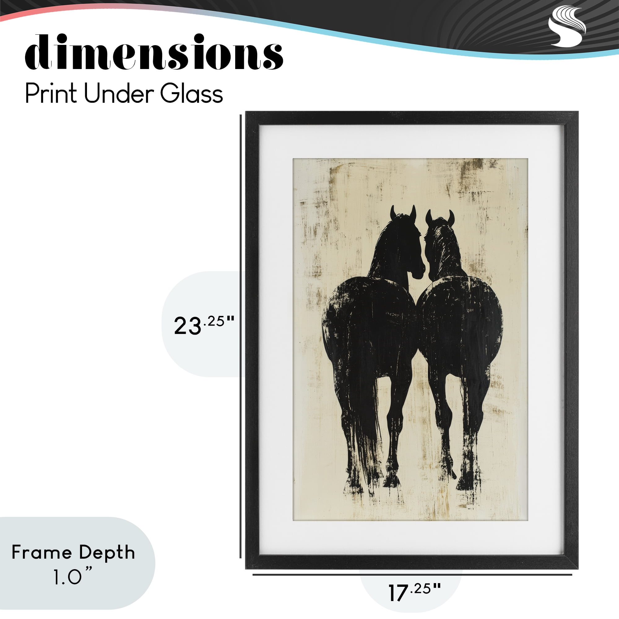 Stupell Industries Twin Horses Facing Away Black Framed Print Under Glass, design by Petal Prints Design