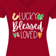 thumbnail image 4 of Inktastic Lucky Blessed and Loved Horseshoe Clover Hearts Women's V-Neck T-Shirt, 4 of 5
