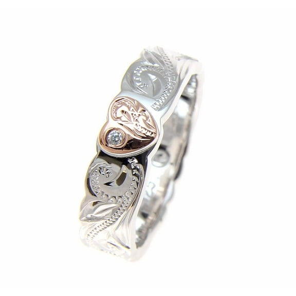 Sterling silver 925 Hawaiian scroll ring rose gold plated heart cz rhodium plated size 3.5
