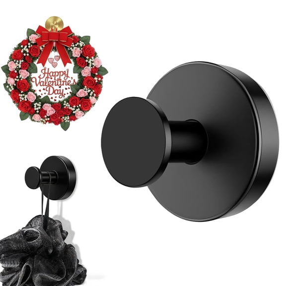 ASKITO 1PCS Suction Cup Hook, Heavy Duty No Drill Hooks Hanging 15 Lbs, Stainless Steel Round Hooks for Glass, Tile, Mirror and Smooth Surface, Black