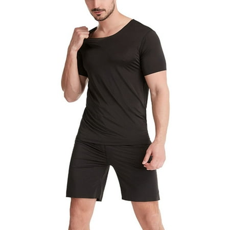 

UKAP Mens Satin Pajamas Set Classic Short Sleeve and Shorts Sleepwear Pjs Set