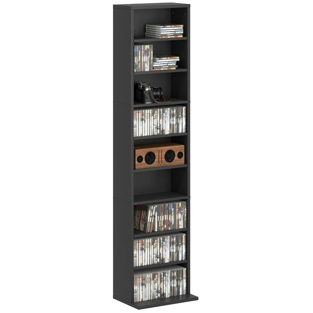 HOMCOM Armoire de Rangement Multimédia, Étagère à DVD à 9 Niveaux avec 6 Tablettes Ajustables